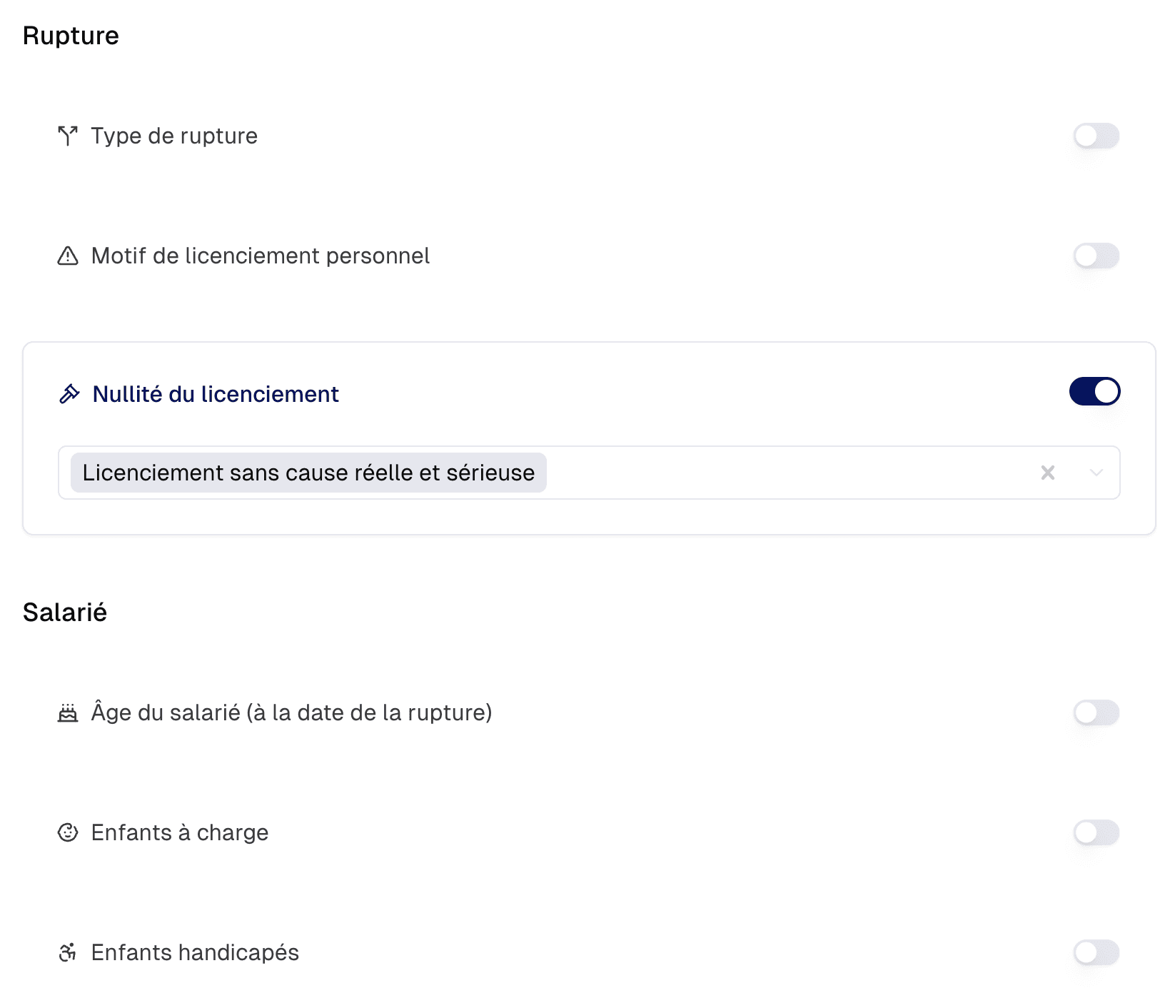 Interface de Rupture du contrat de travail